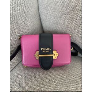 Prada City Calk Cahier Pink Black Leather Cross Body or Belt Bag + DUST BAG